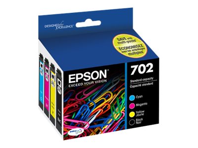 EPSON T702120BCS (702) 4-Pack Black and Tri-Color Inks